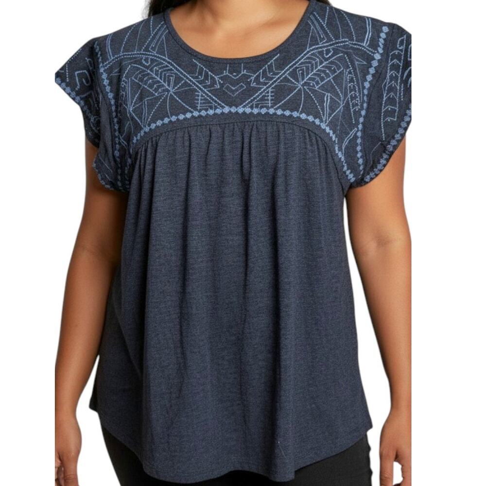 Aventura Poet Blue Organic Cotton Embroidered Blouse Medium